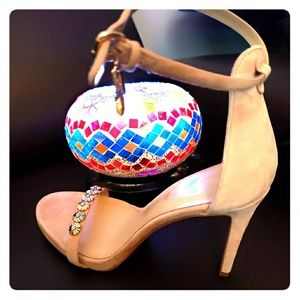 Coach high heel sandals with charms on toe overlay